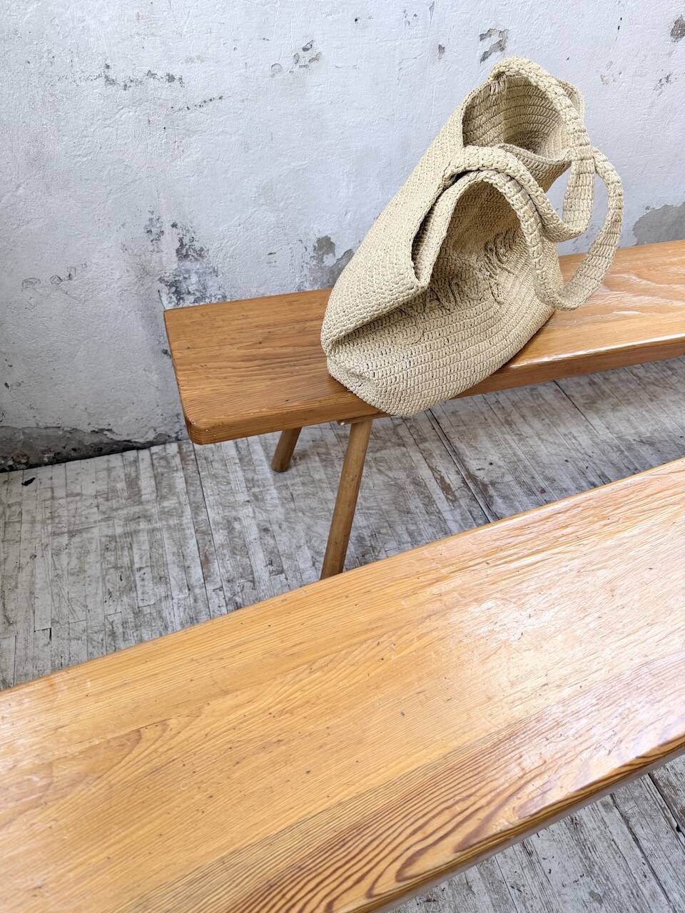 Pair of benches from the 1950s mountain furniture, pine.