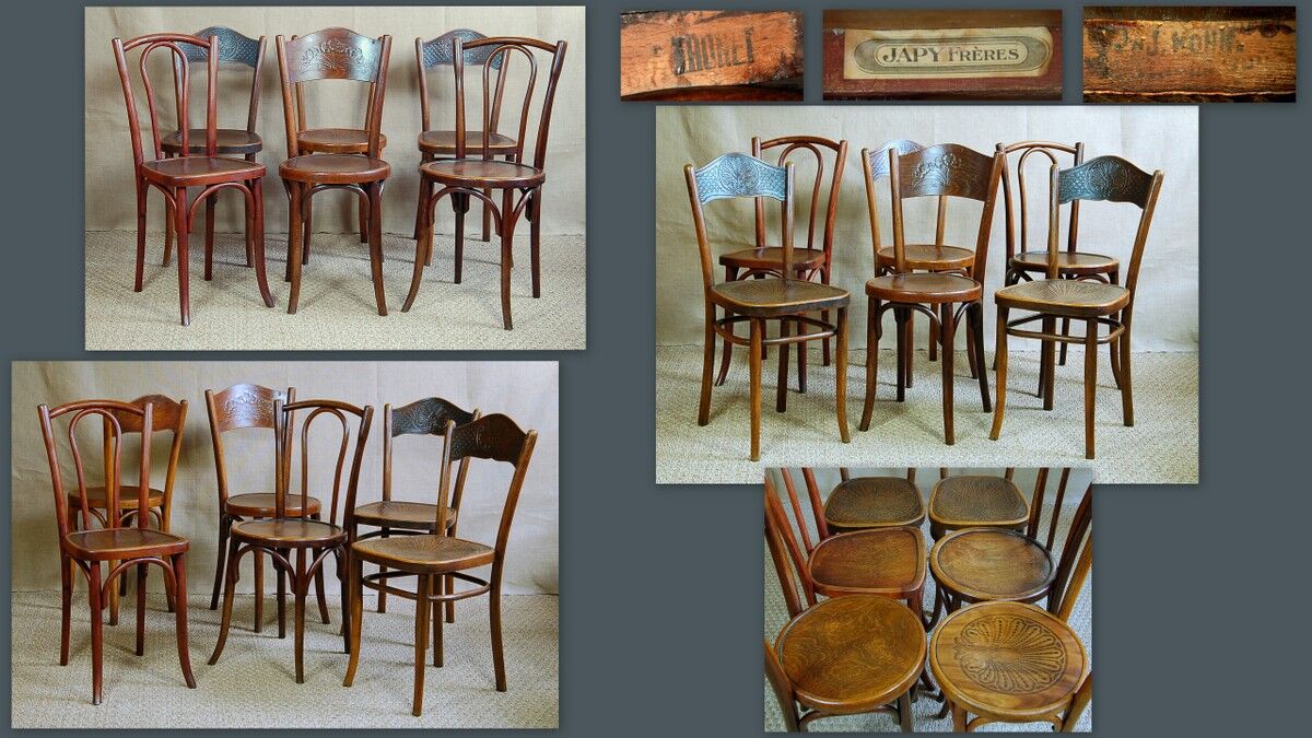 6 chairs bistro Thonet, Kohn, Japy early 20th century