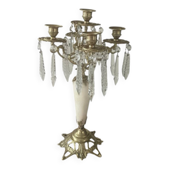 Chandelier marbre, laiton et pampilles XIXème