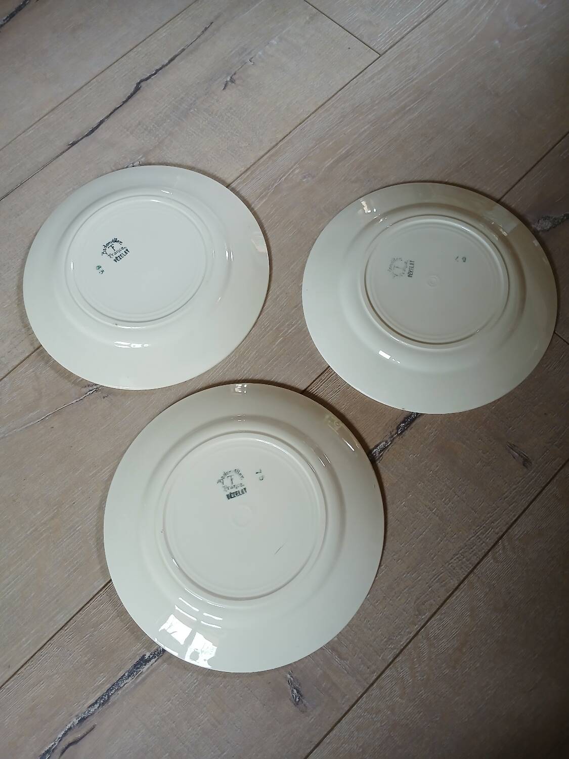 3 old Badonviller dinner plates