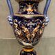 Vase on pedestal with handles in earthenware Gien Italian Renaissance decoration
