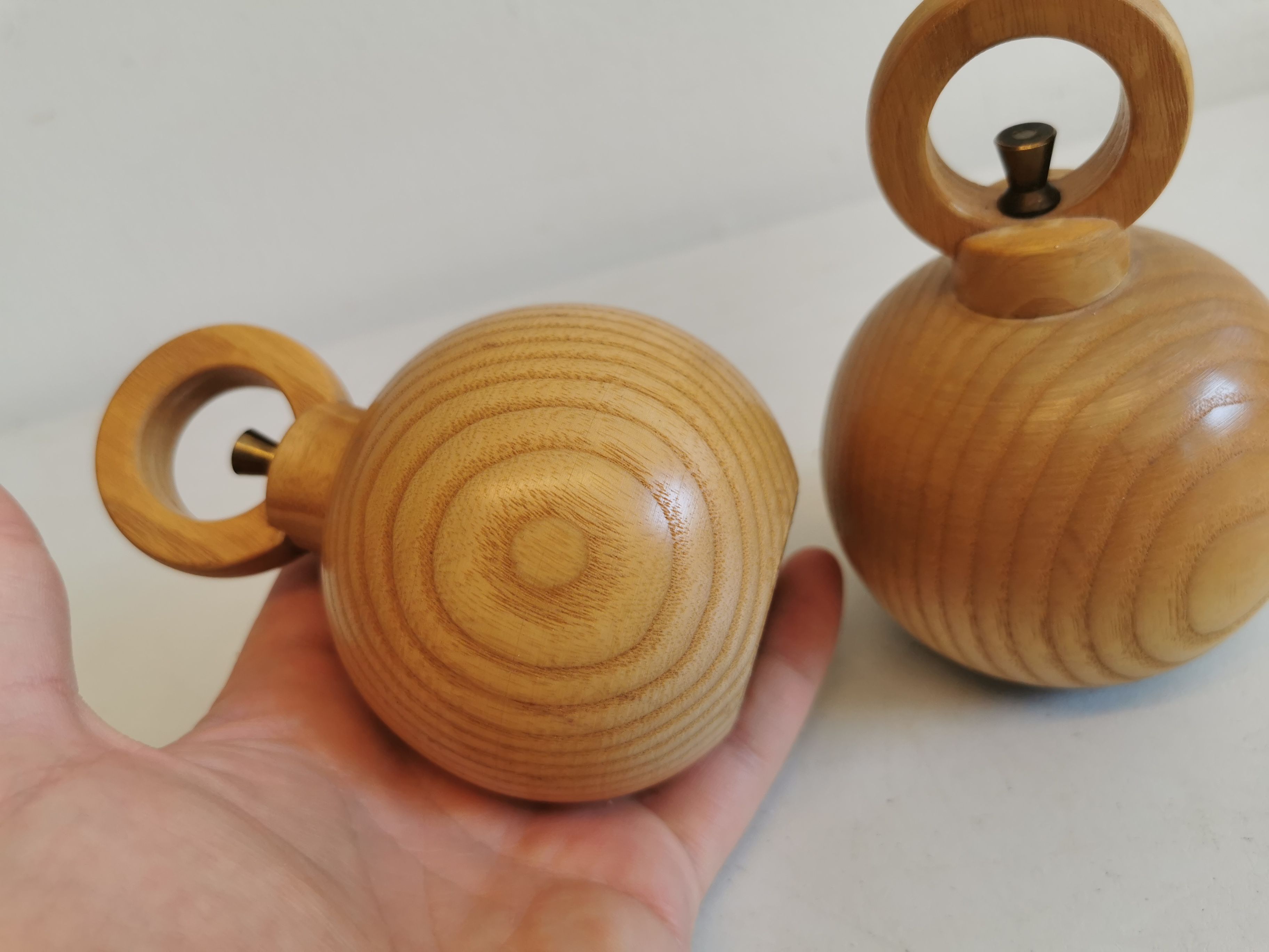 A set of pepper and salt grinders designed by c jorgensen for bodum denmark. Late 20th century.