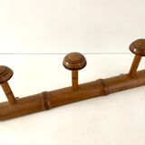 Vintage wooden wall coat rack 3 hooks bamboo rattan pattern