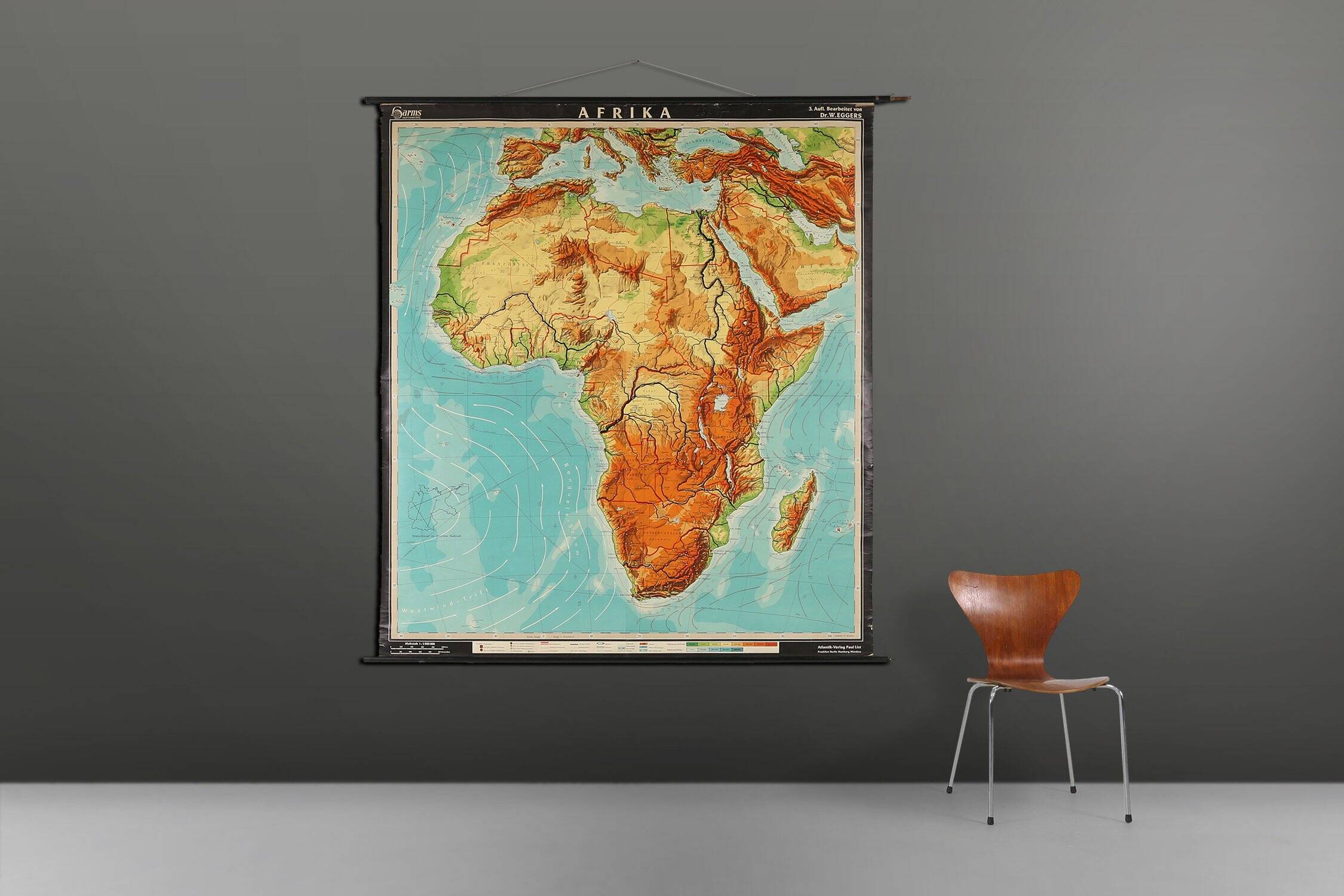 Large Educational Wall Chart or Map of Africa, Germany 1950s