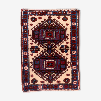 Old turkish kazak rug 129x91 cm vintage tribal carpet, red and blue large