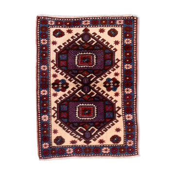 Old turkish kazak rug 129x91 cm vintage tribal carpet, red and blue large