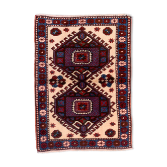 Old turkish kazak rug 129x91 cm vintage tribal carpet, red and blue large