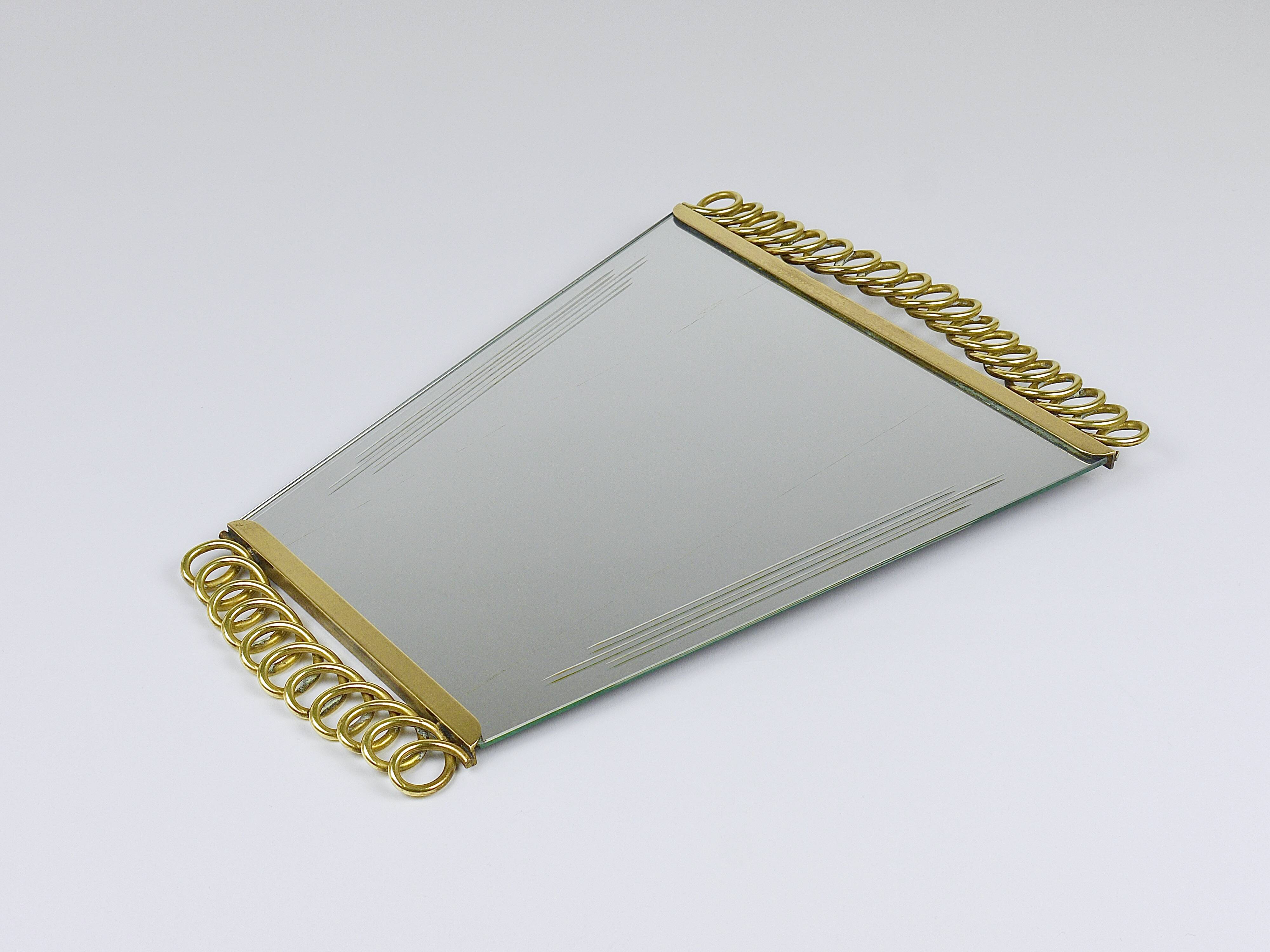 Josef Frank Attr. Mid-Century Brass Loop Wall Mirror, Austria, 1950s