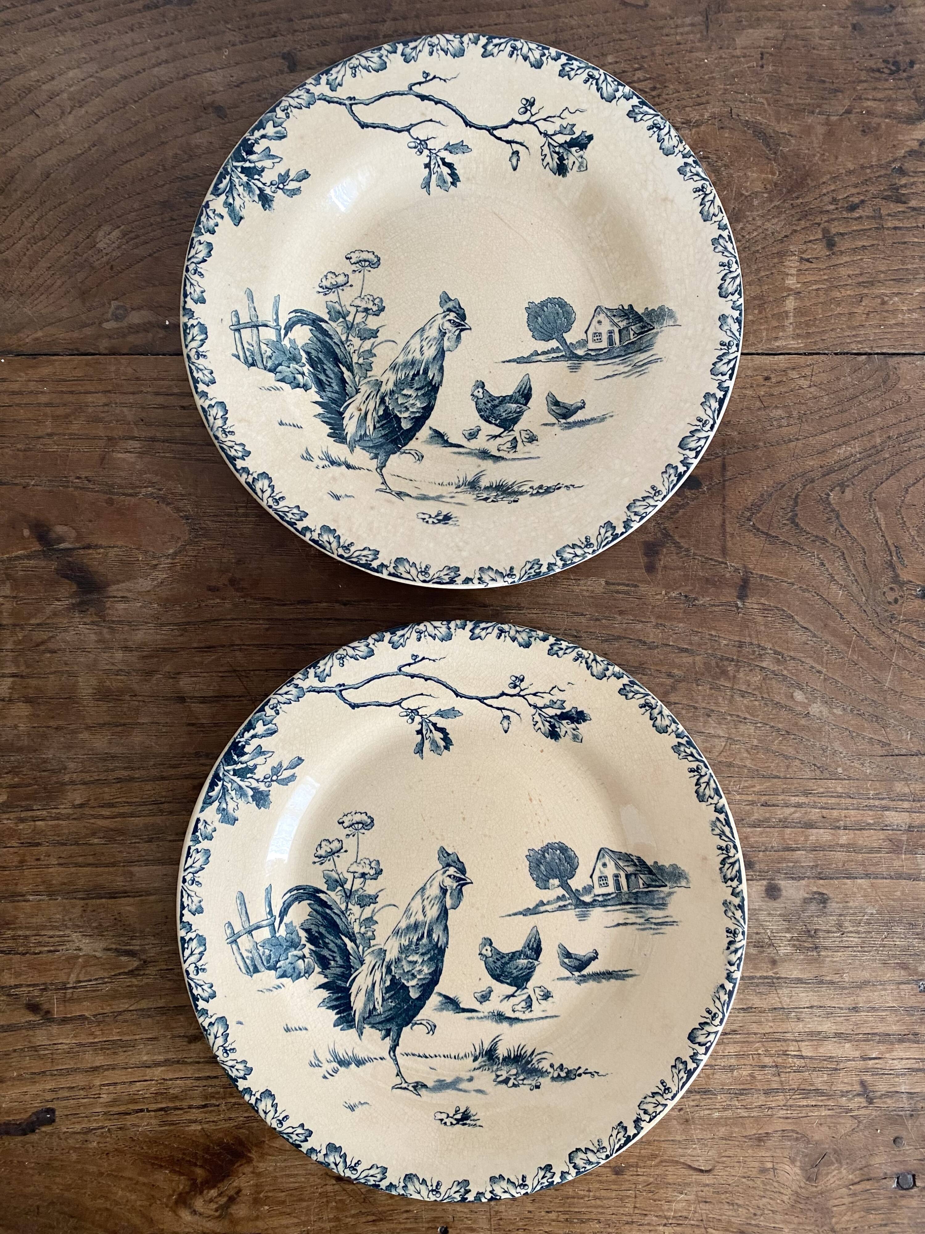 Gien ironstone plates, Roosters model