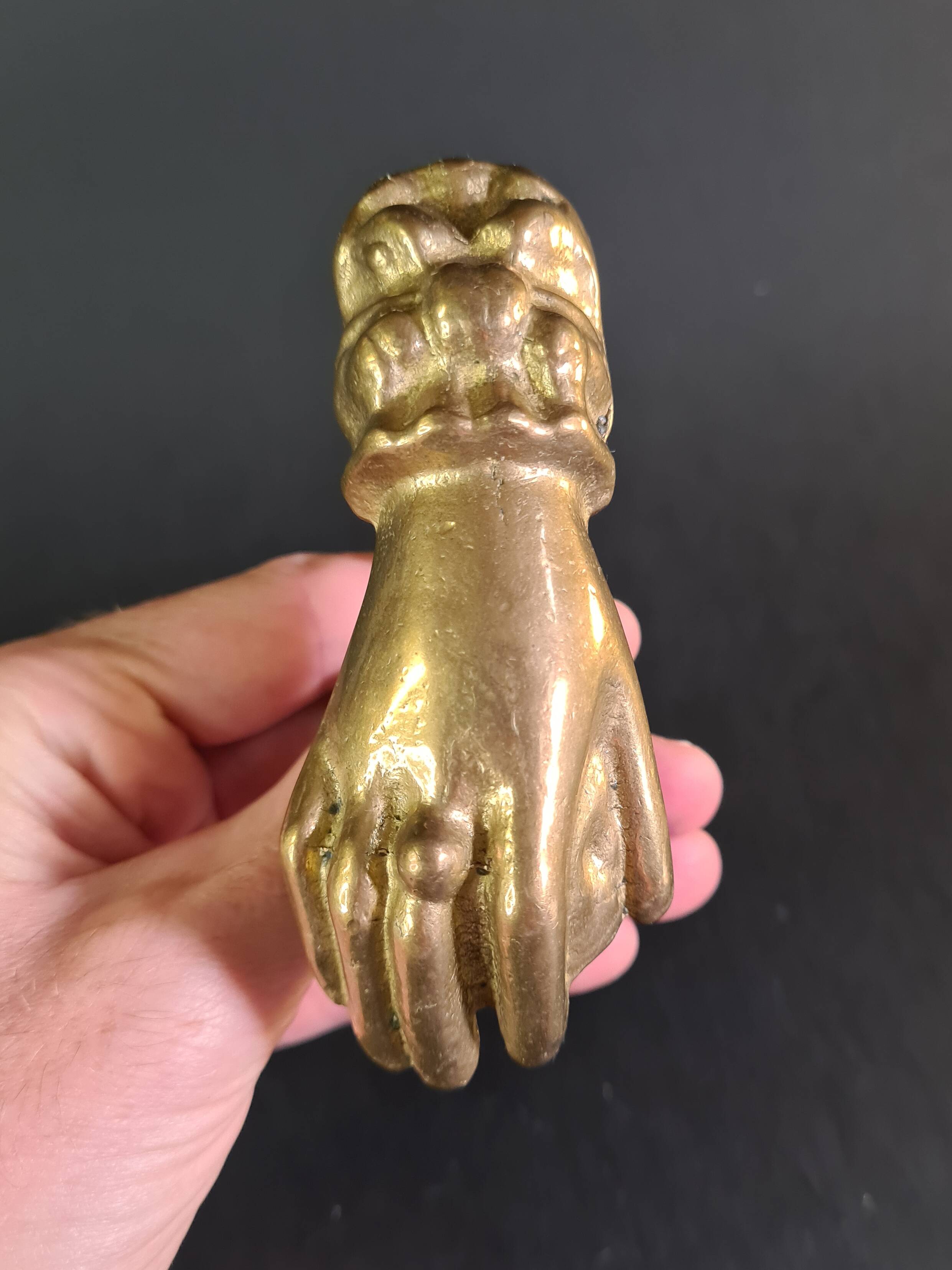 Antique gilt bronze door knocker – Stylized hand