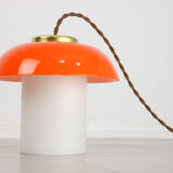 Lampe en verre orange et champignon en laiton du milieu du siècle