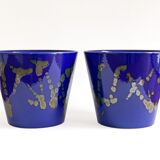 Set of 2 blue West German ceramic planters / flower pots