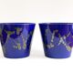 Set of 2 blue West German ceramic planters / flower pots