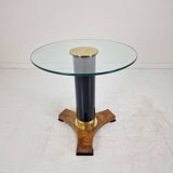 Postmodern Glass, Brass and Wood Side Table, Germany, 1980s