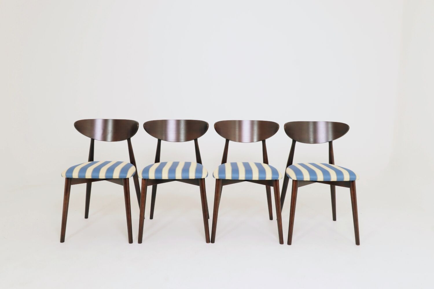 Modern set 4 Dining Chairs, Striped Fabric, French style