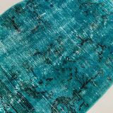 Distressed Turkish Runner 303x69 cm wool Vintage rug, Overdyed Blue