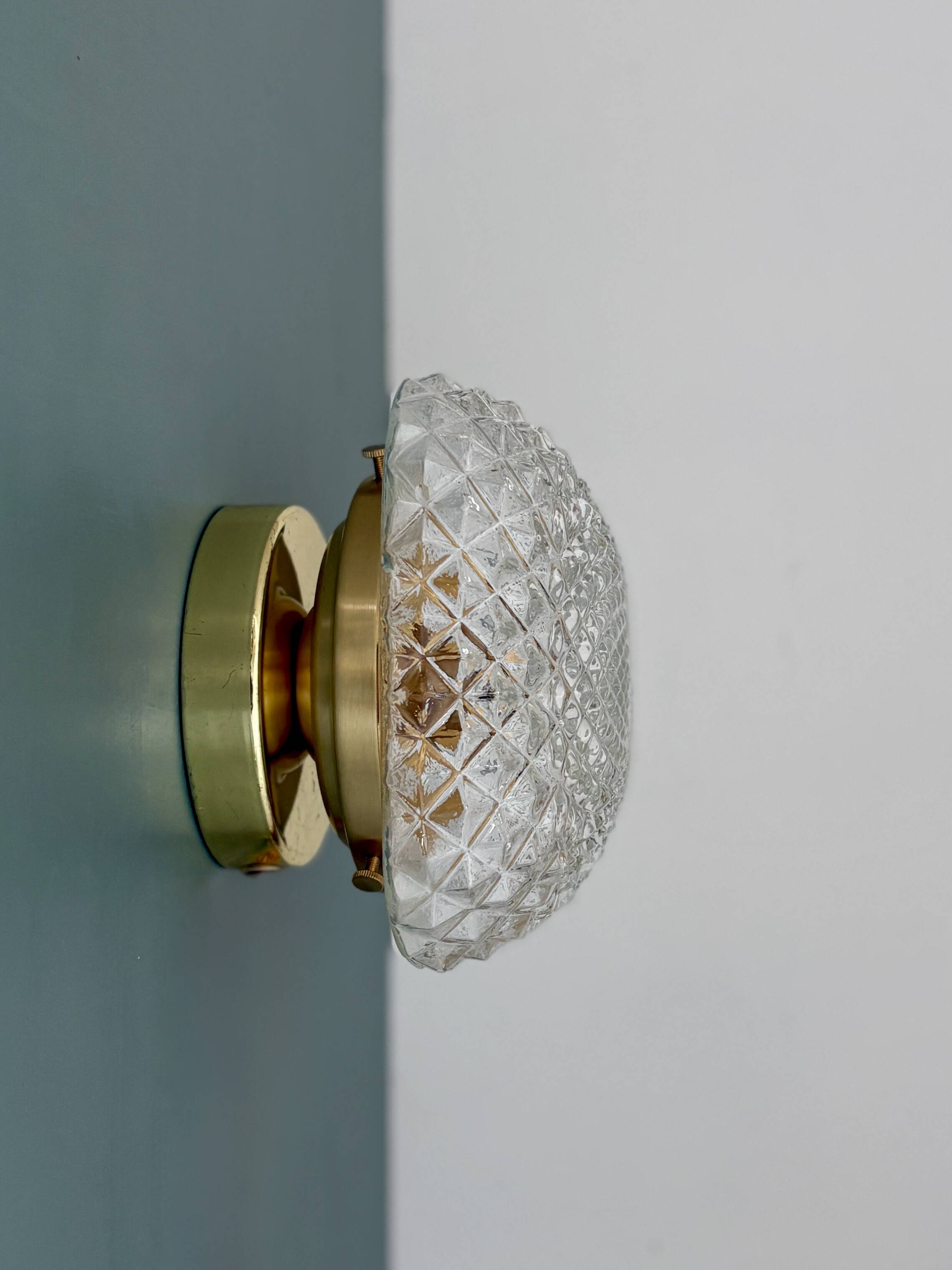 Vintage square globe wall or ceiling light in moulded glass