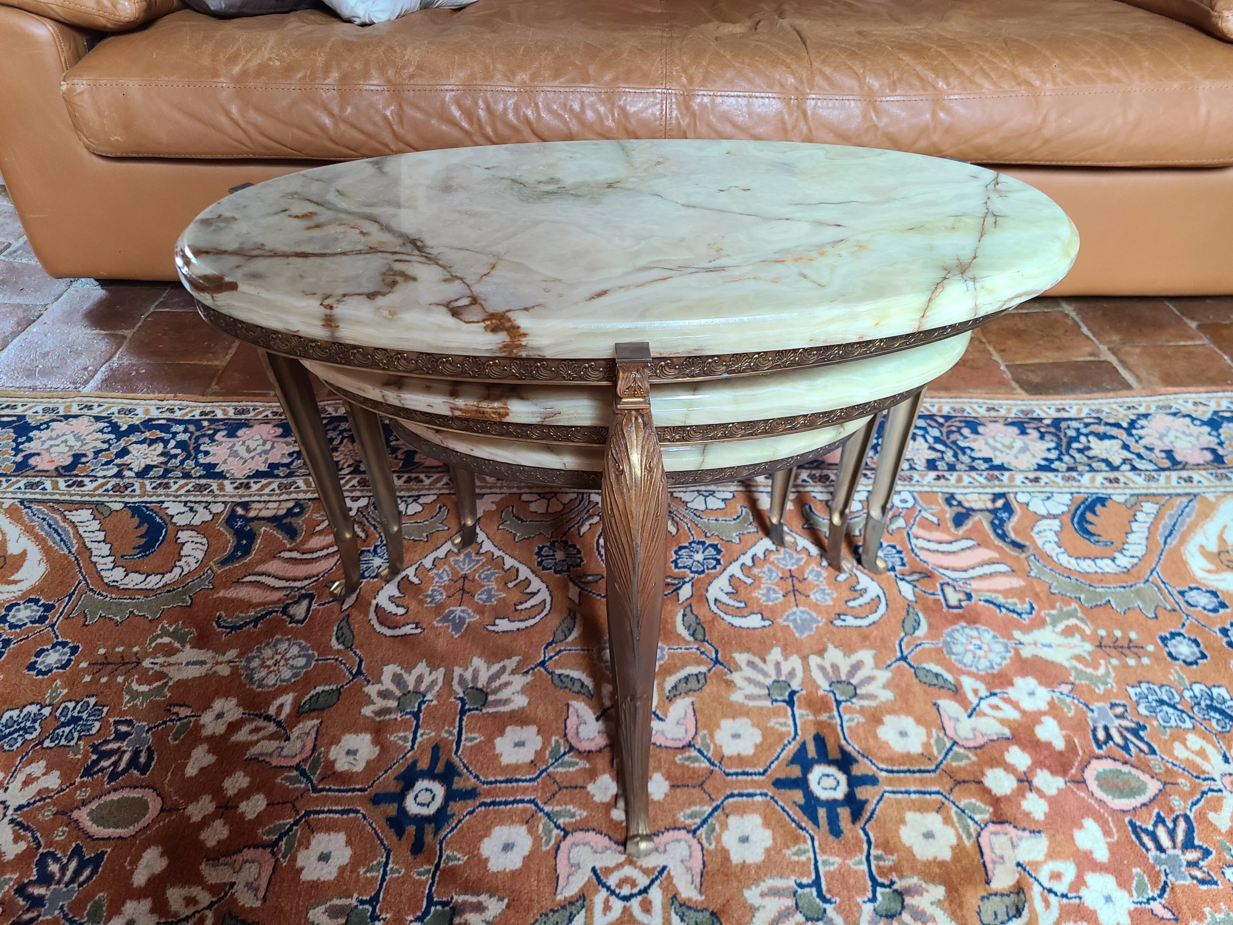 Marble nesting table with brass legs