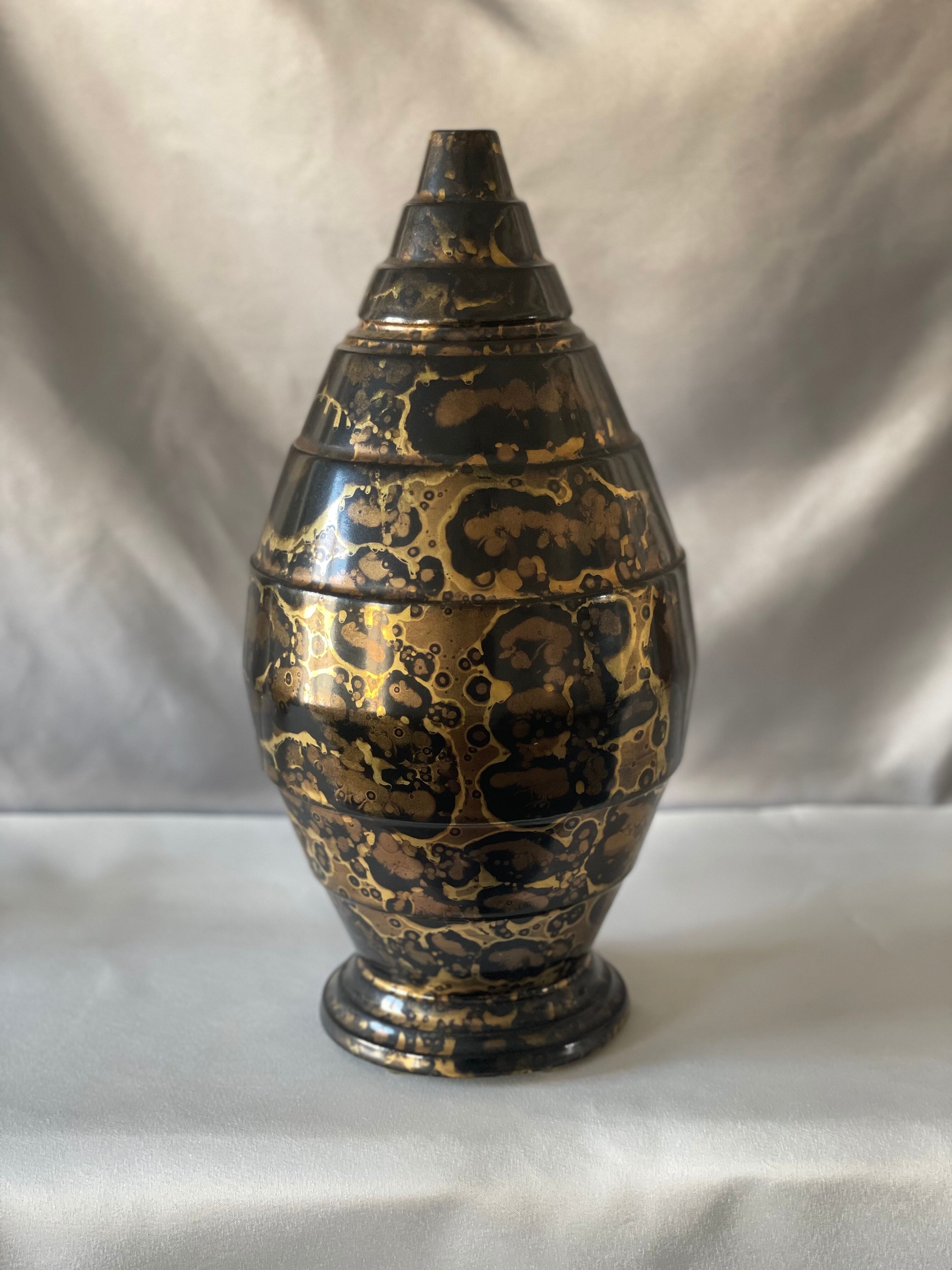 Gold and platinum glazed ceramic vase by Lucien Brisdoux
