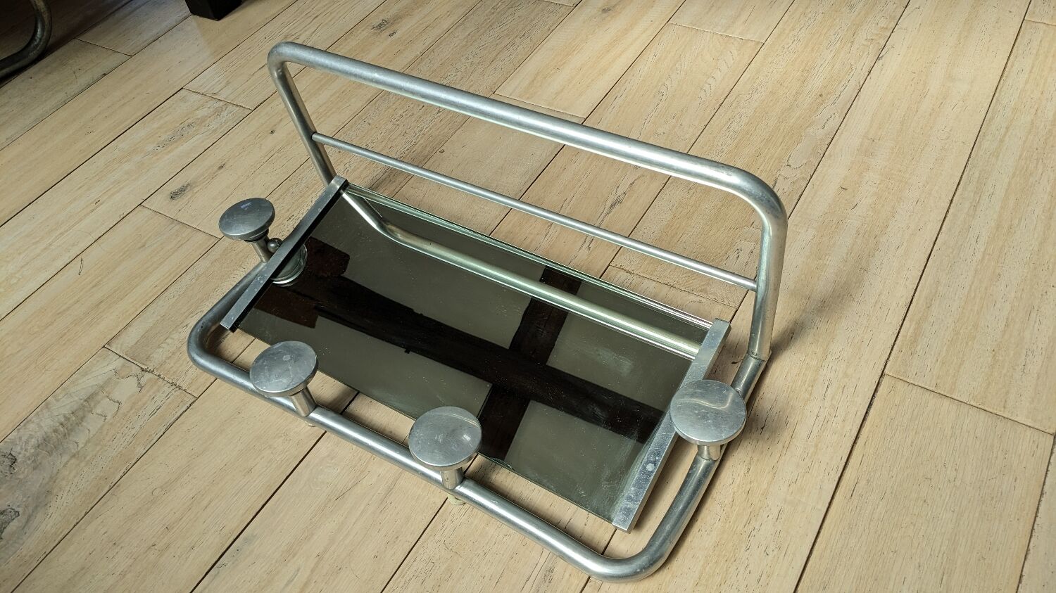 Coat rack mirror aluminum, vintage 50s
