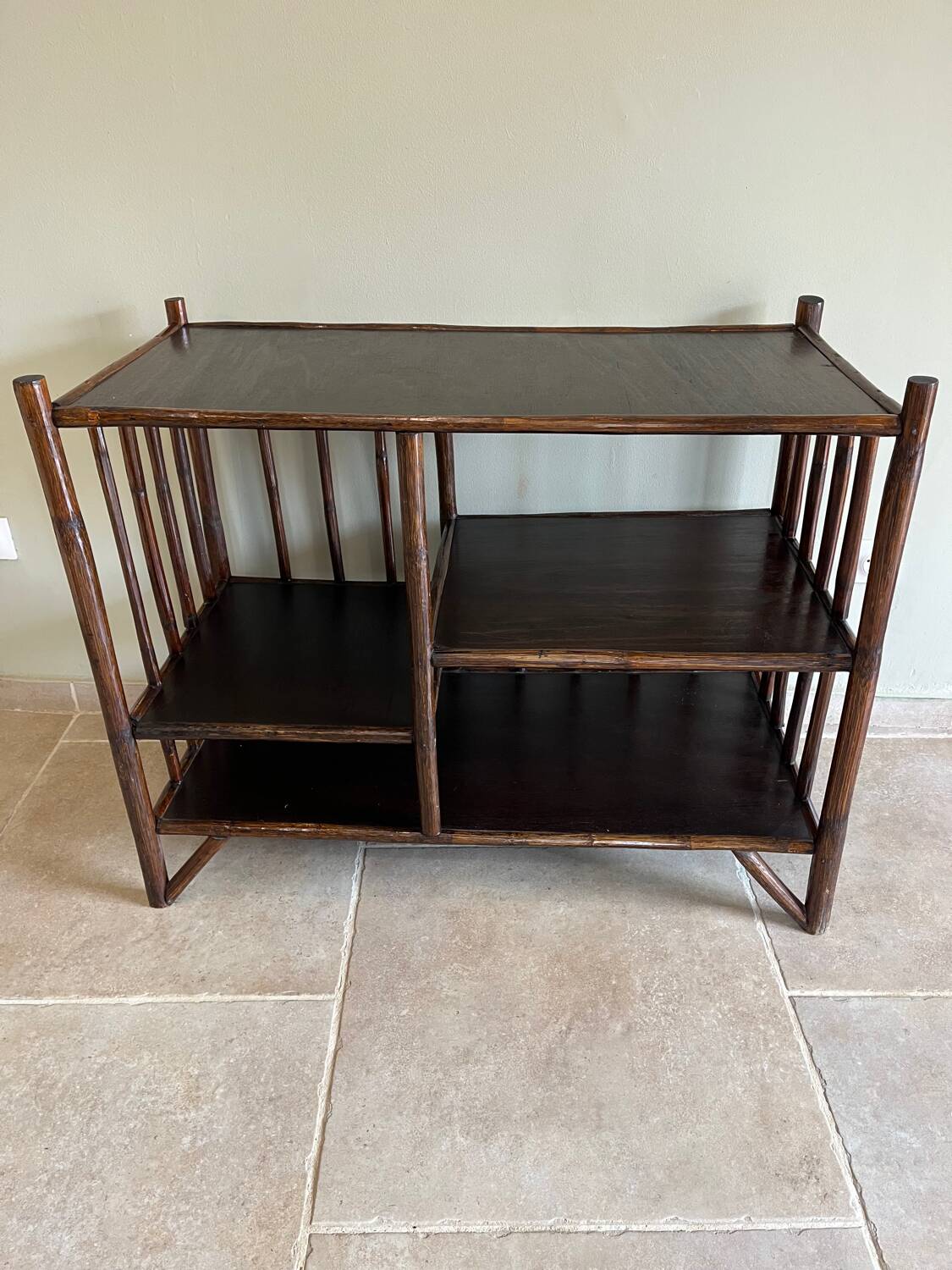 Brown rattan console shelf