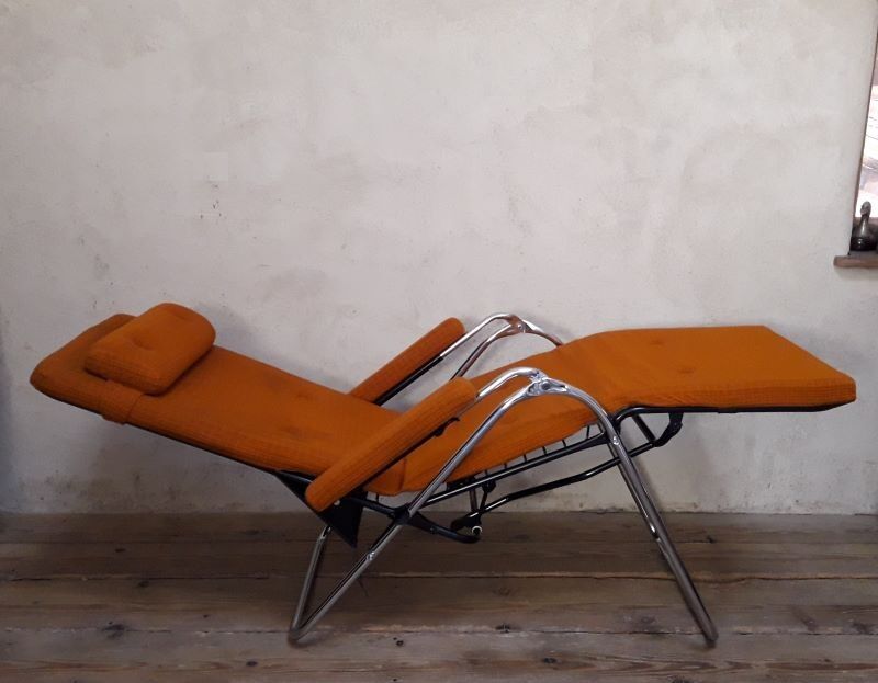 Deckchair Lama chrome vintage fabric