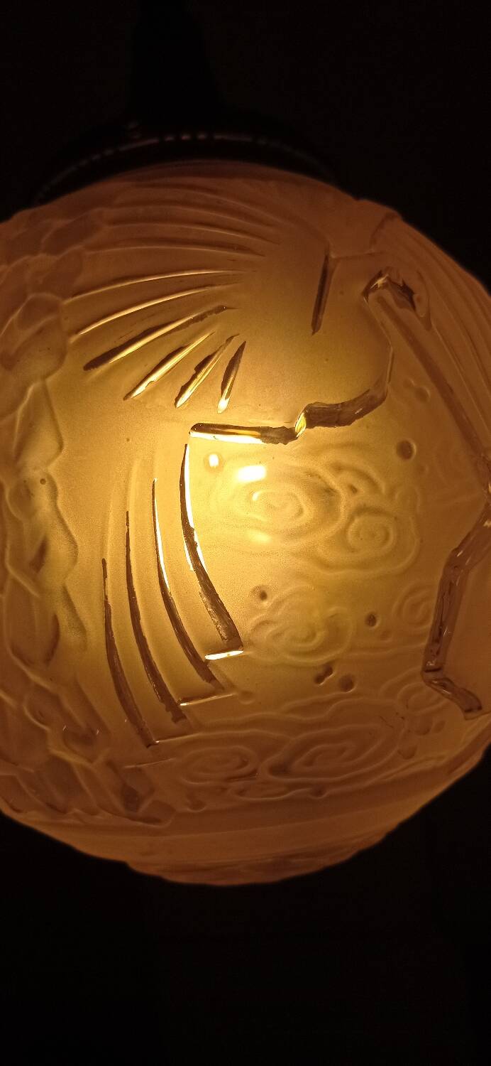 Chandelier with peacocks signed Muller and brothers in Lunéville