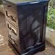 meuble rangement cuisine ou loisirs créatifs 3 tiroirs et 1 tablette en bois massif marron vernissé