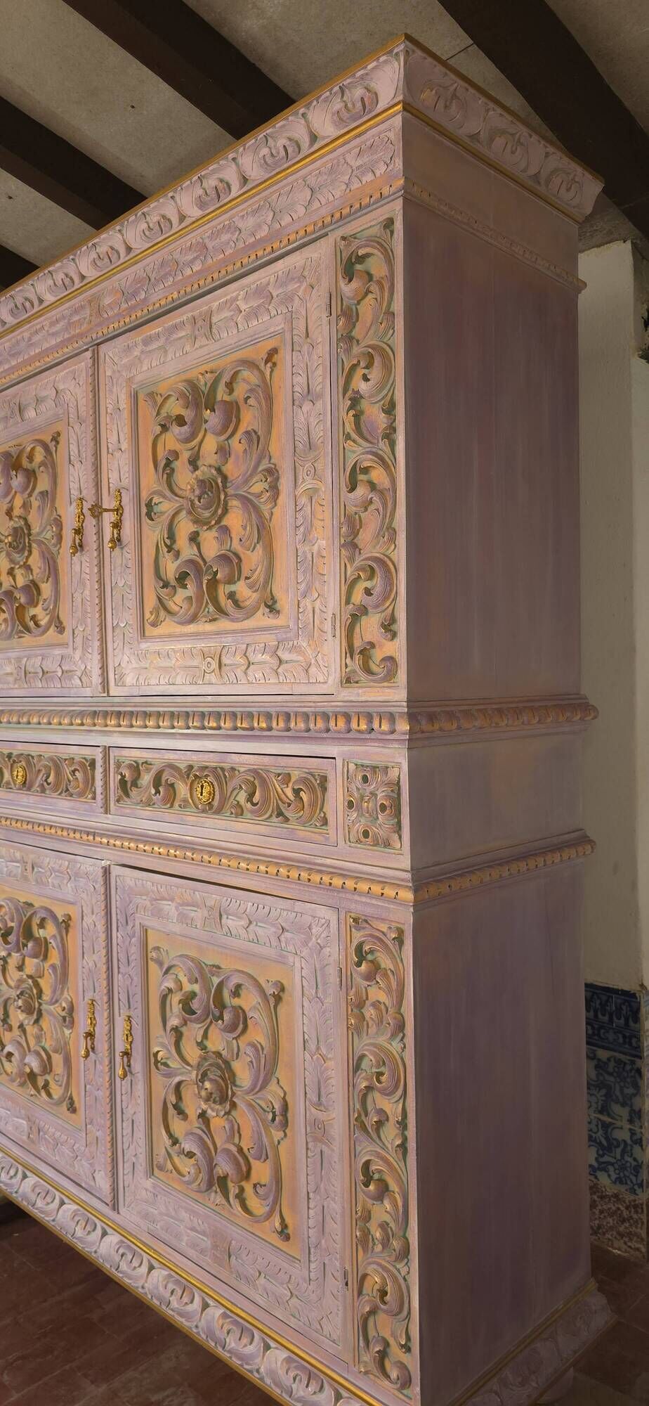 19th-century Renaissance Revival two-body cabinet: inspired by Monet's water lilies.