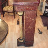 19th century wooden fireplace, faux marble paint. Can act as a console.