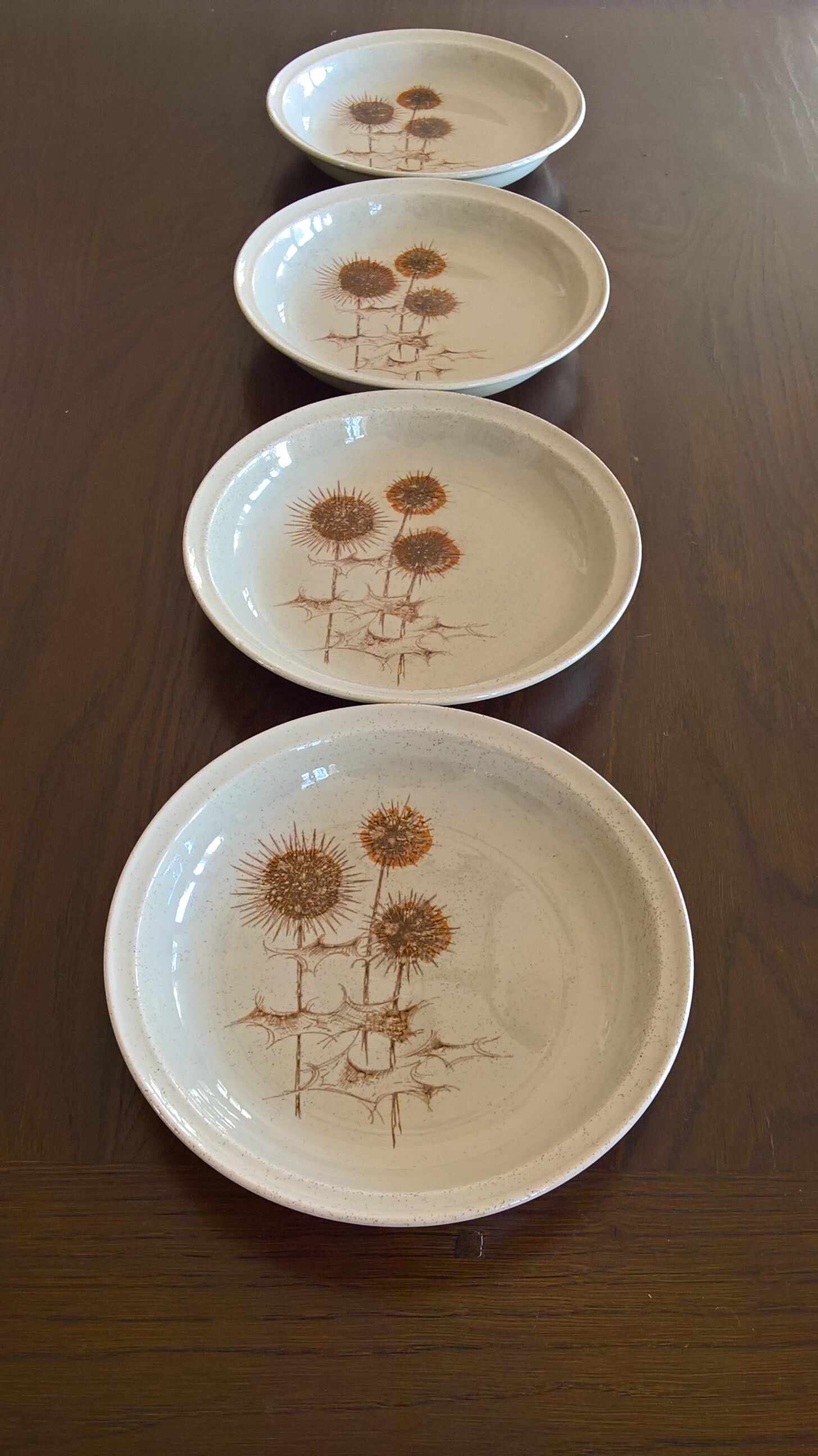 Lot de 4 assiettes creuses en grès Sarreguemines "Chardons" années 70
