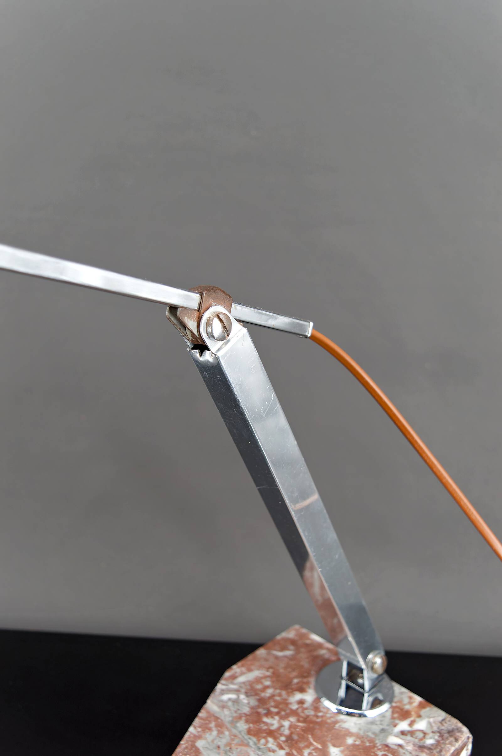 Large Desk Lamp, Chrome, Aluminum and Marble, Modernist Art Deco