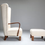 White Wingback Chair With Ottoman - 1950's