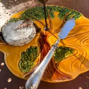 Ceramic cheese platter Vallauris, crow and tree, years
