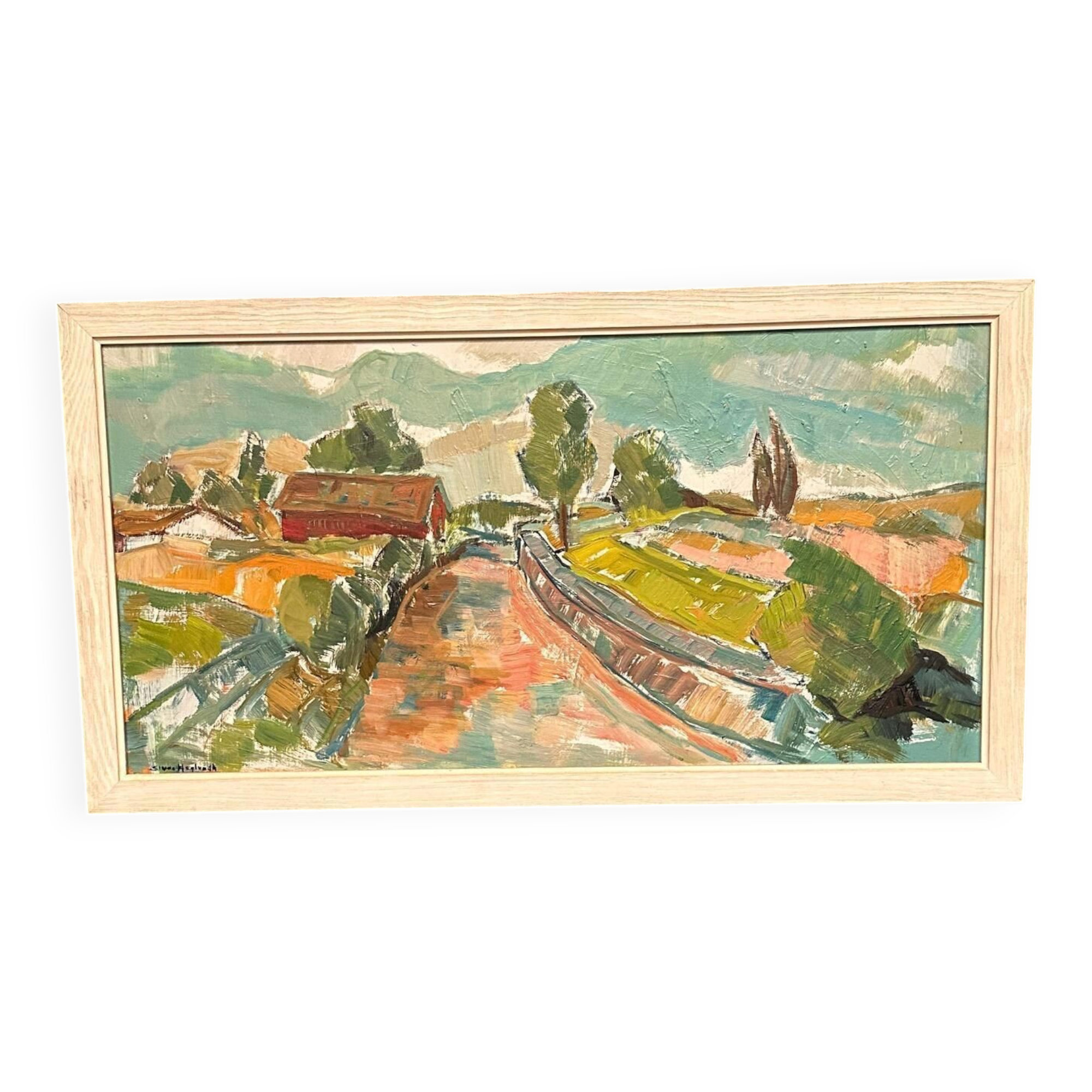Original Swedish Oil On Panel – “Landscape” By Sture Haglundh – Signed – Vintage & Framed – 70 × 37.5 Cm (27.6" × 14.8")