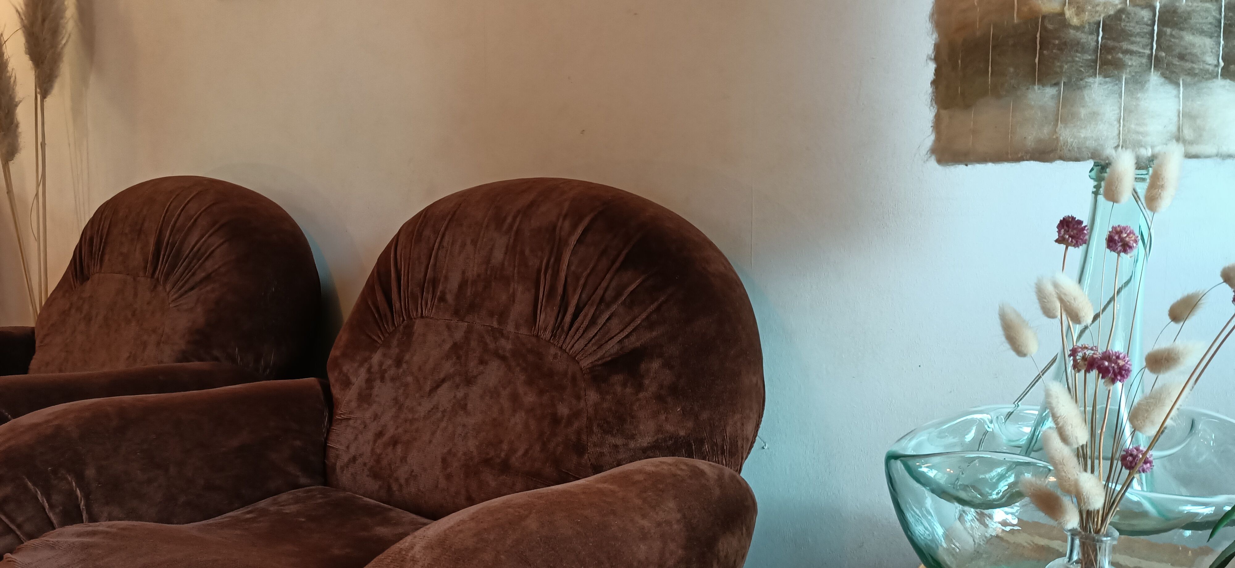 2 vintage velvet lounge chairs 70s