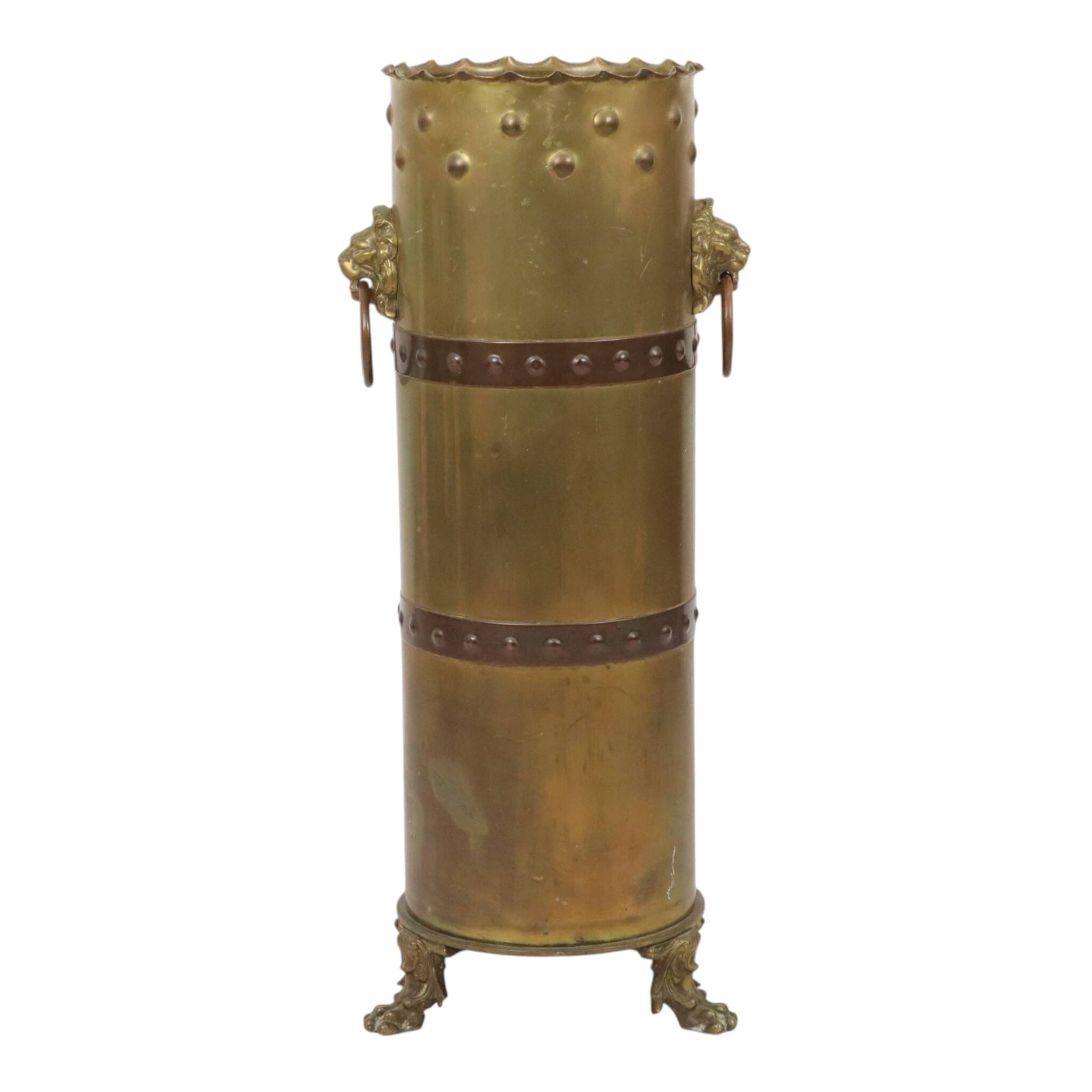 Unique XL Artillery Shell Umbrella Stand – WWI Trench Art (1915) – Lion Hea