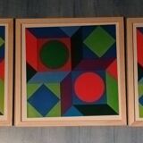 Vintage Optical Art Triptych - Victor Vasarely - 3 Frames 30x30cm