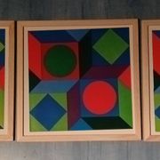 Triptyque Vintage Art Optique - Victor Vasarely - 3 Cadres 30x30cm
