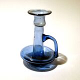 Bougeoir ancien en verre soufflé bleu ras de cave art populaire 19e s.