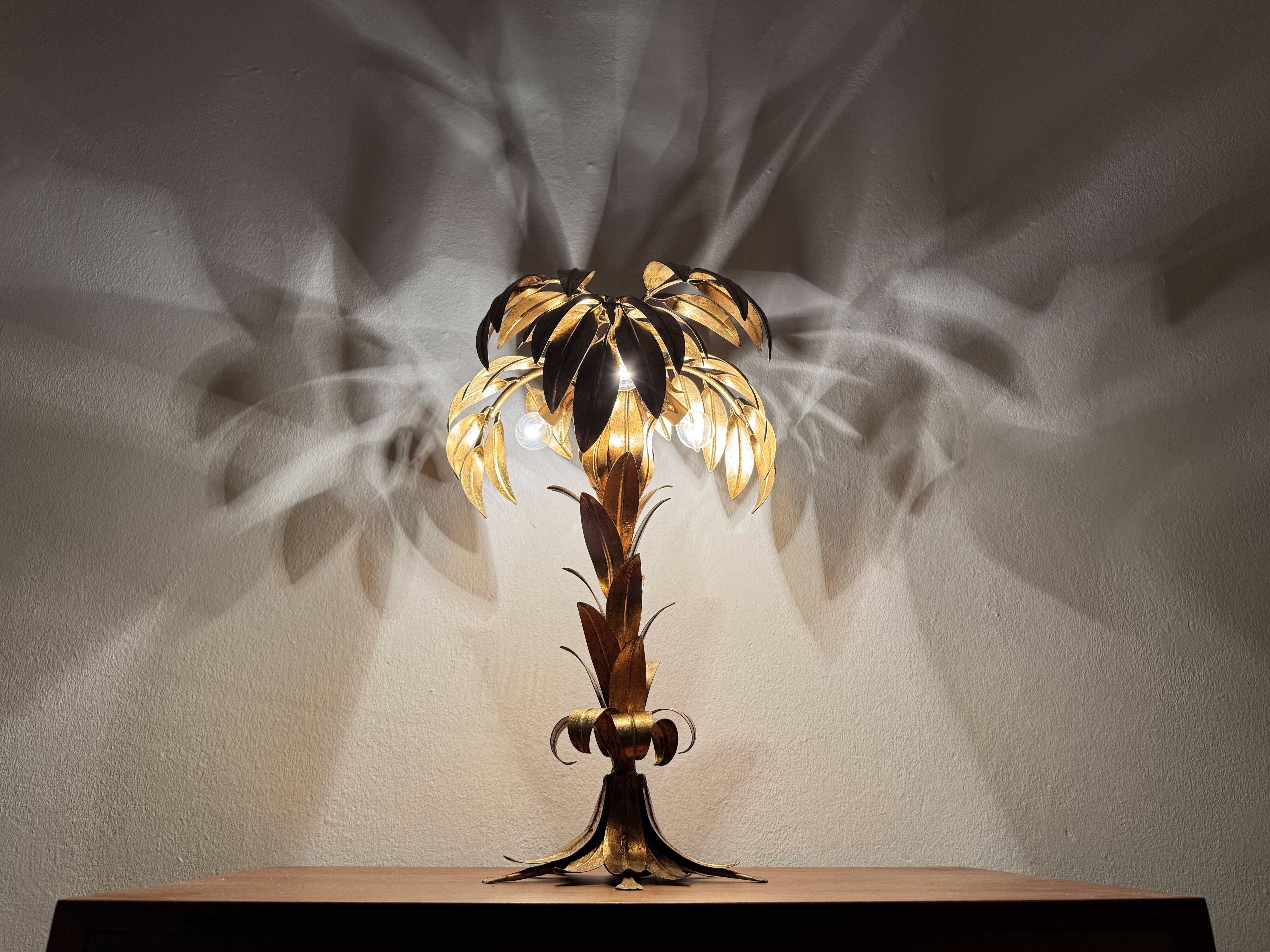 Gilded Italian Hollywood Regency Palm Tree Table Lamp by Hans Kögl