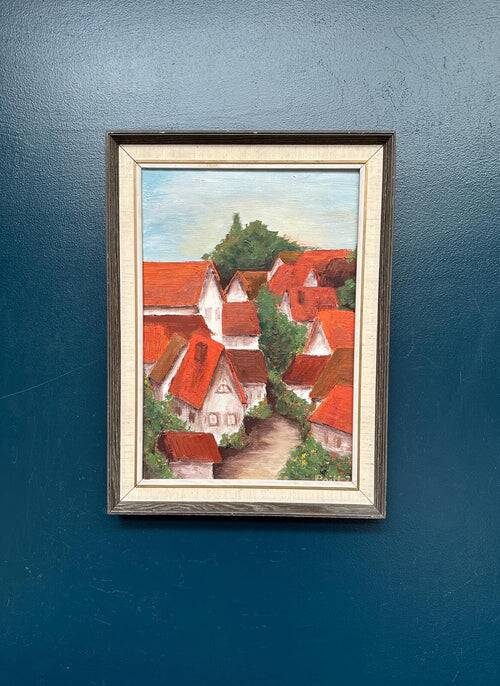 Original Swedish Oil on Canvas – “Village with Red Roofs” – Dated 1973