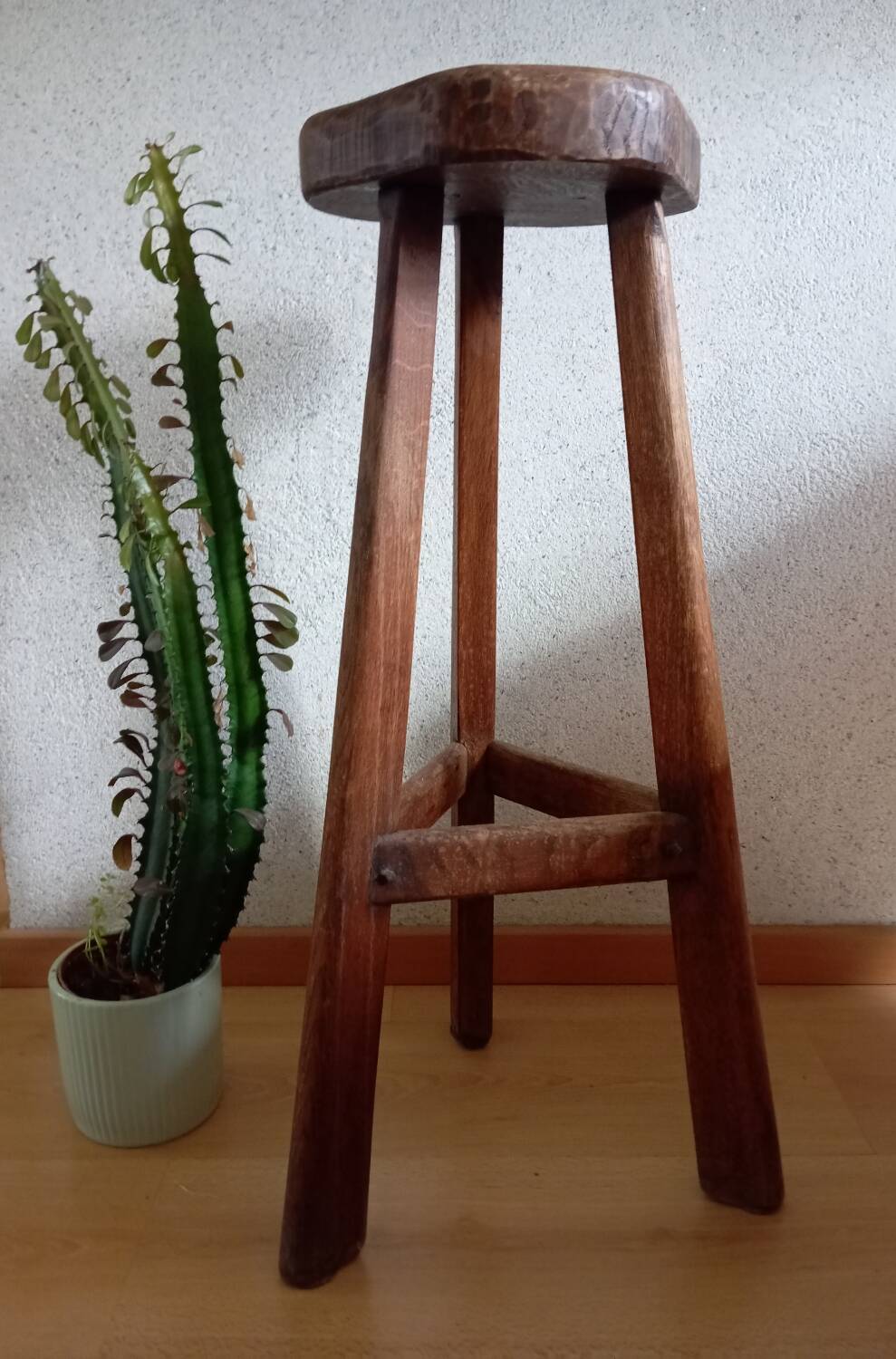 Vintage brutalist tripod high stool, 1950s