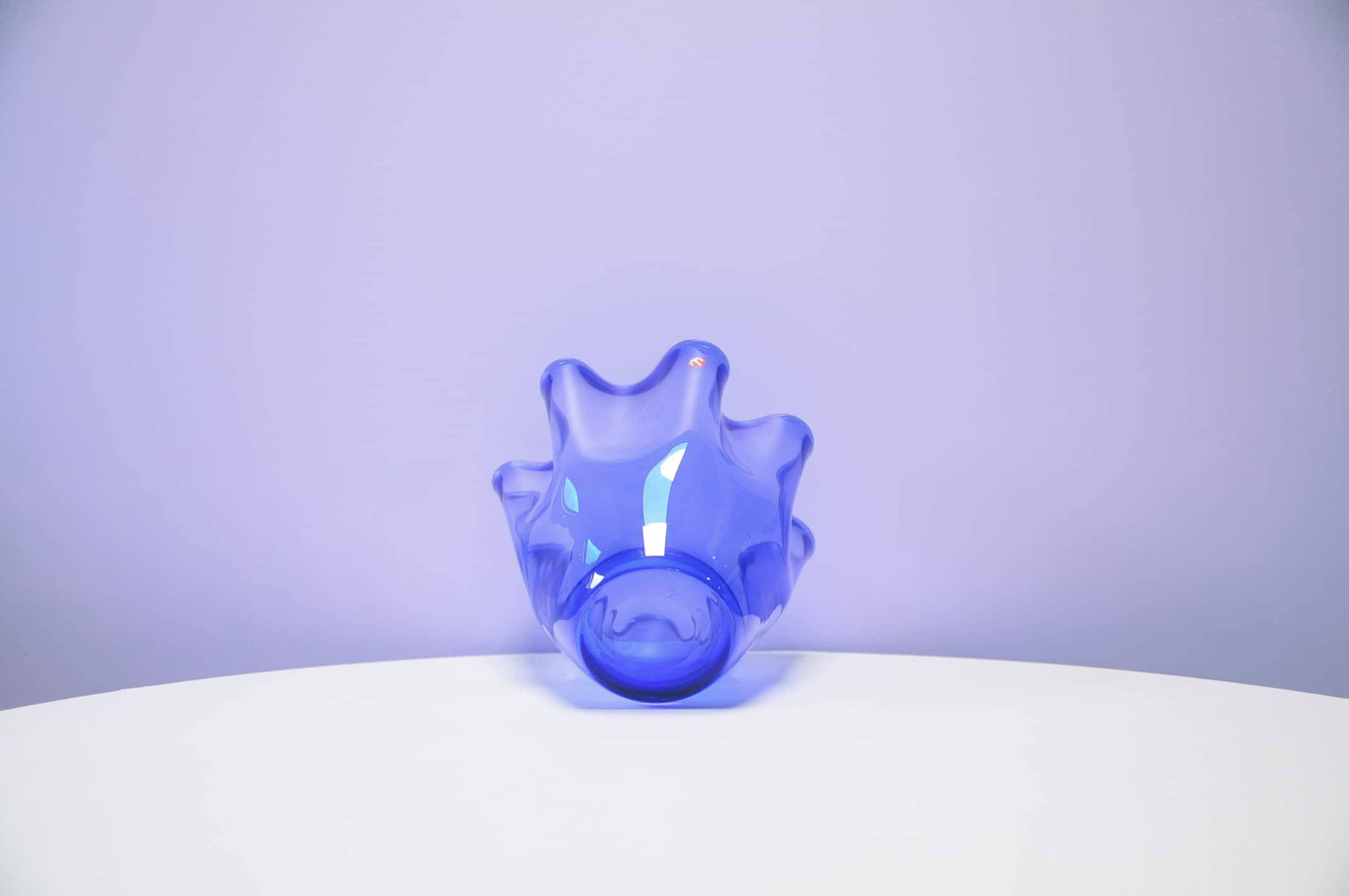 Vintage blue organic glass vase