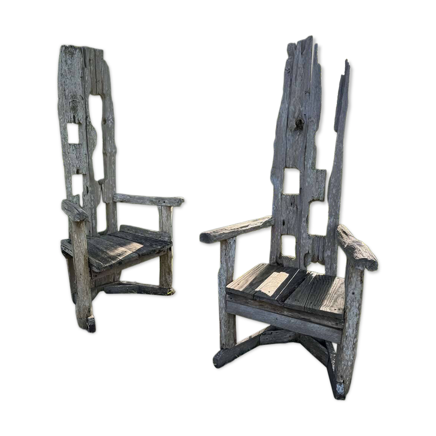 Paire de fauteuils en bois flotté