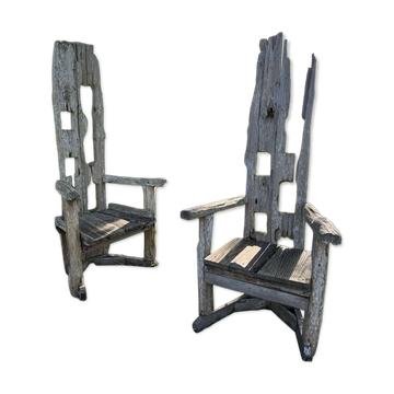 Pair of driftwood armchairs