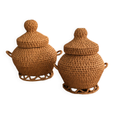 Duo de paniers vintage en vannerie artisanale • Pièces décoratives