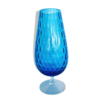 Turquoise textured glass vase from the 60s-70s, Italy, empoli