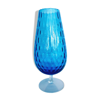 Vase en verre texturé turquoise des années 60-70, Italie, empoli