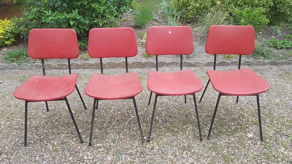 4 chairs metal skaï red, 1950